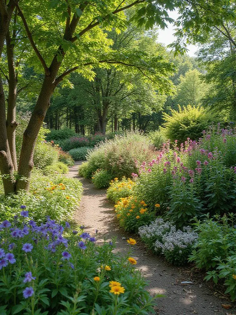 Vibrant backyard garden designed to attract beneficial wildlife with native plantings.