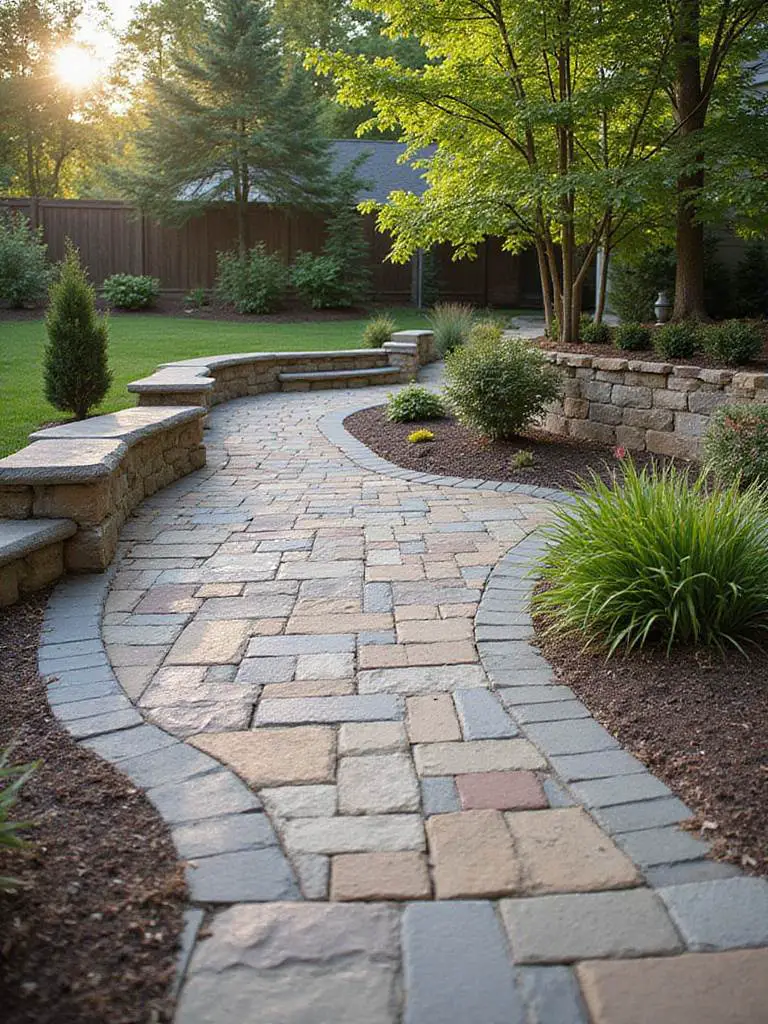 Beautifully designed backyard showcasing durable hardscaping materials such as concrete pavers and natural stone.
