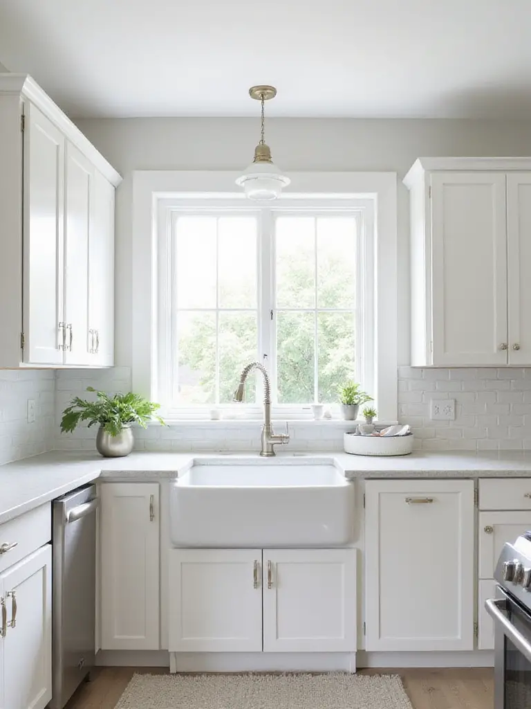 A bright, clean kitchen featuring timeless white shaker cabinets, light countertops, and stainless steel appliances, showcasing a classic and popular kitchen design.