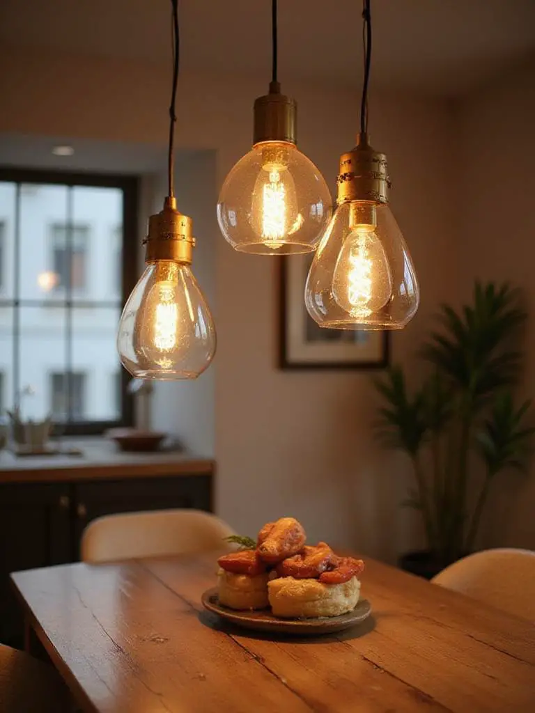 Dining room with ideal lighting design, showcasing fixtures above a table