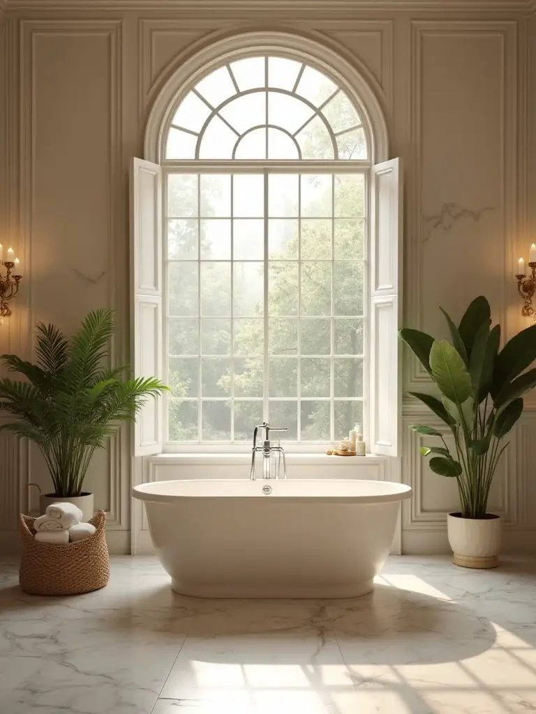 Luxurious bathroom with a freestanding tub as the focal point, showcasing elegant decor.