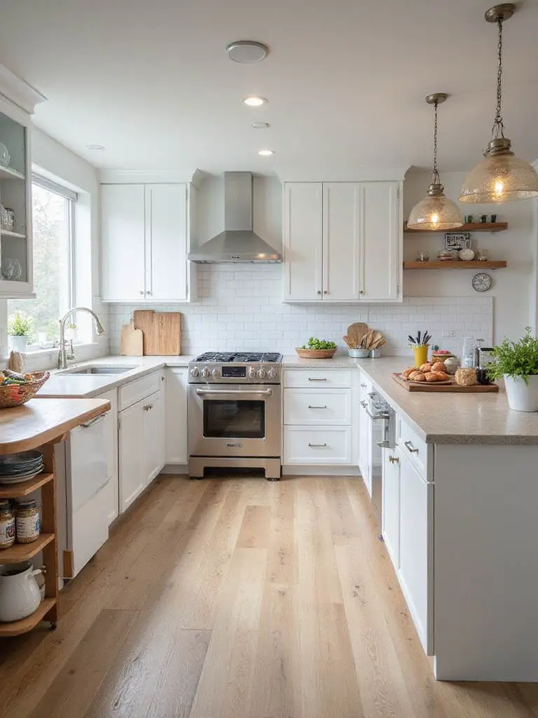 Modern kitchen layout showcasing dedicated zones for prep, cooking, and cleanup.