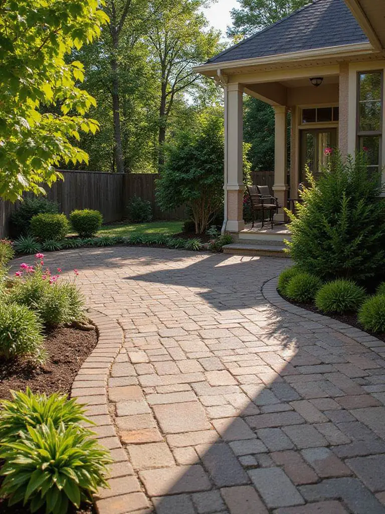 Ground-level paver patio porch with seamless backyard connection.