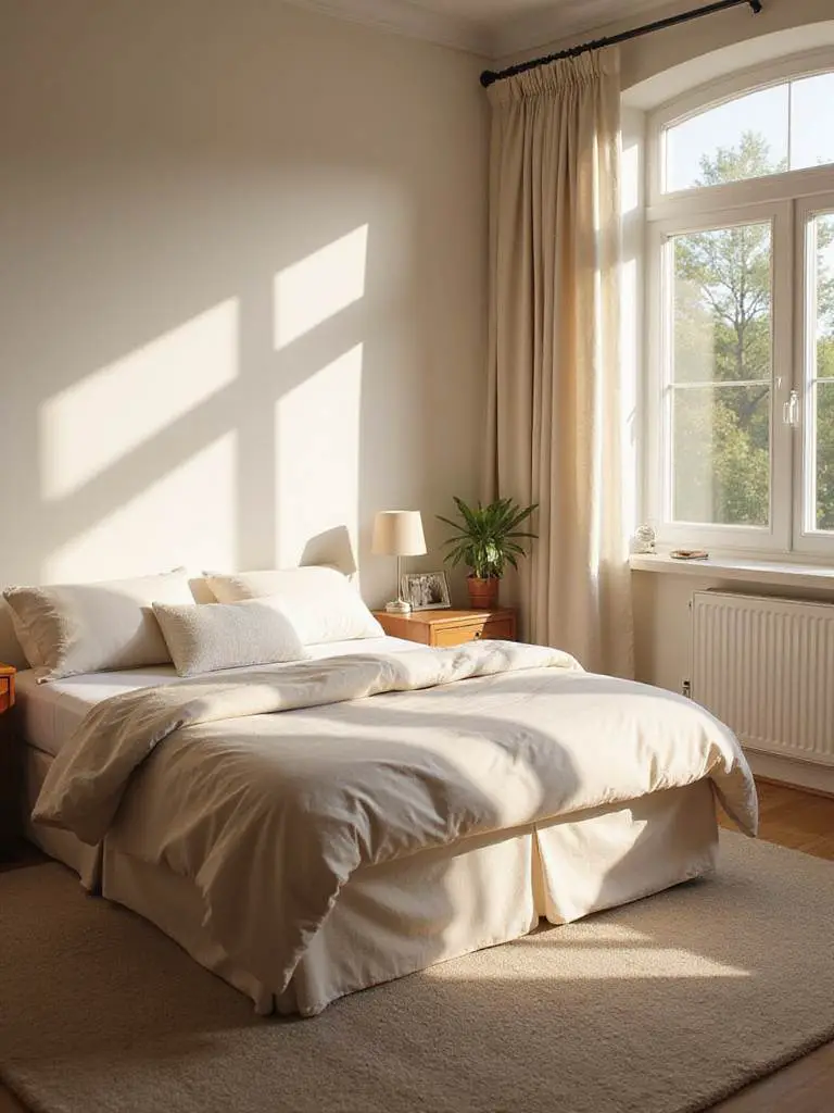 Decluttered serene bedroom with natural light