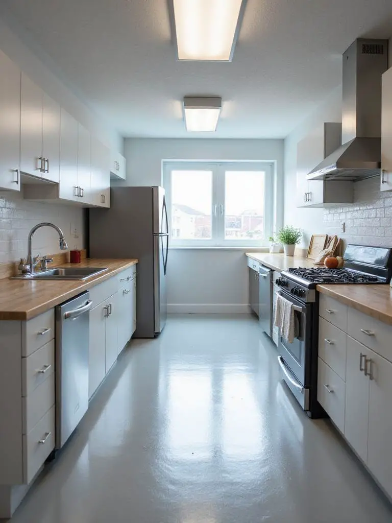 Modern kitchen with clear traffic paths and efficient layout