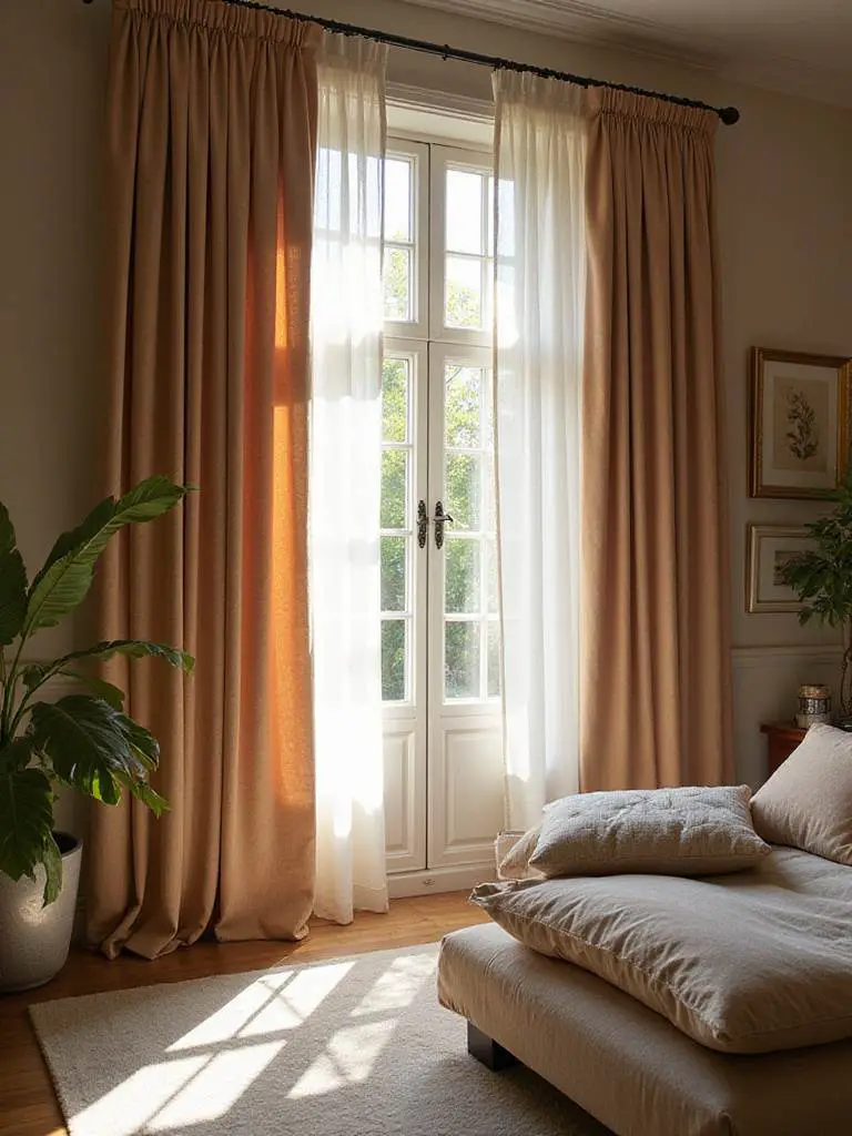 Elegant bedroom with velvet curtains enhancing light control and privacy