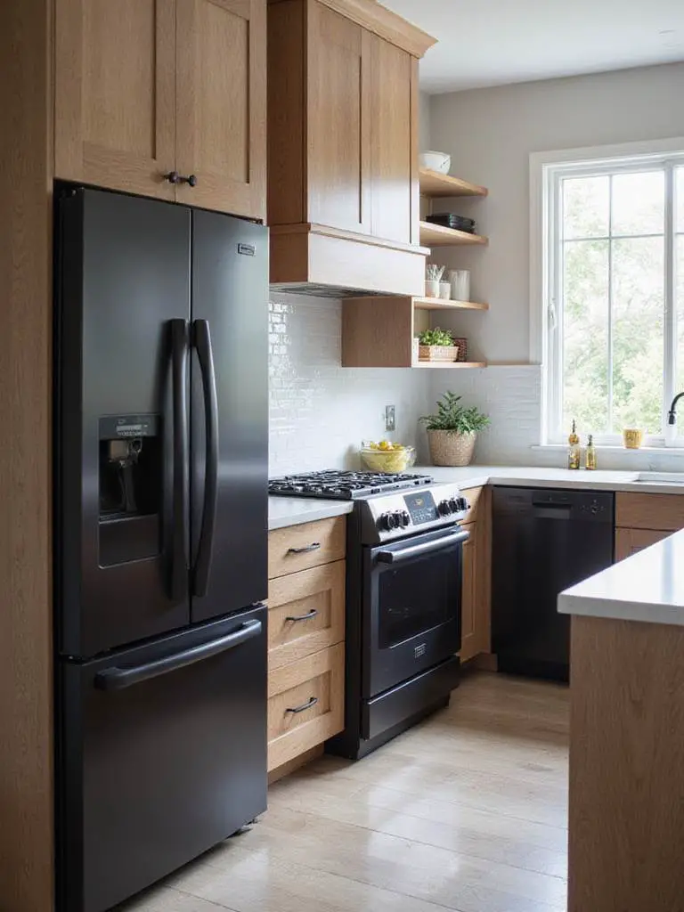 Modern kitchen with cohesive matte black stainless steel appliances