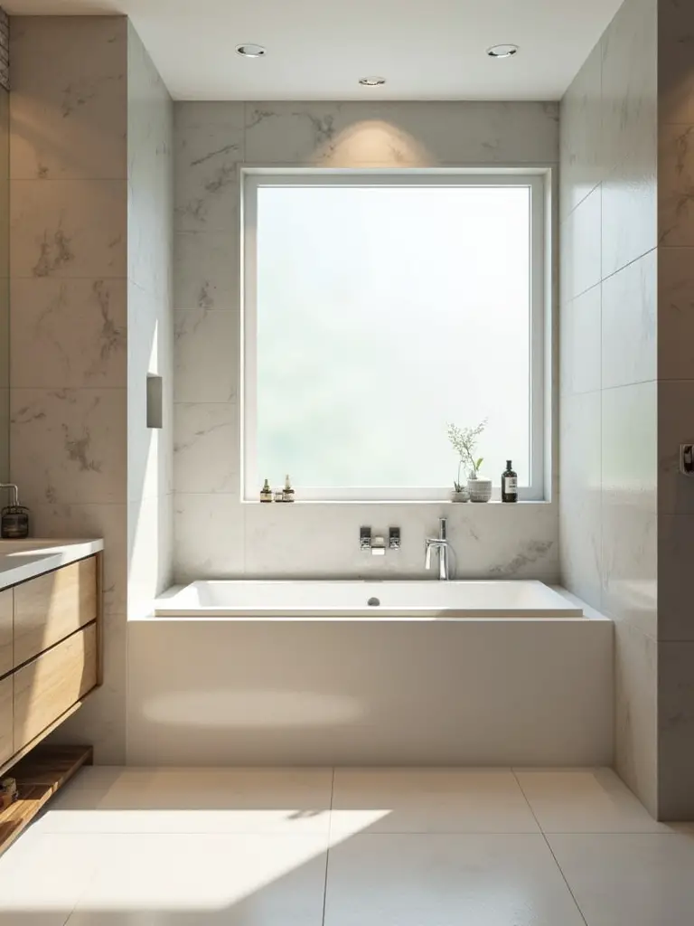 Modern accessible bathroom featuring a zero-threshold bathtub