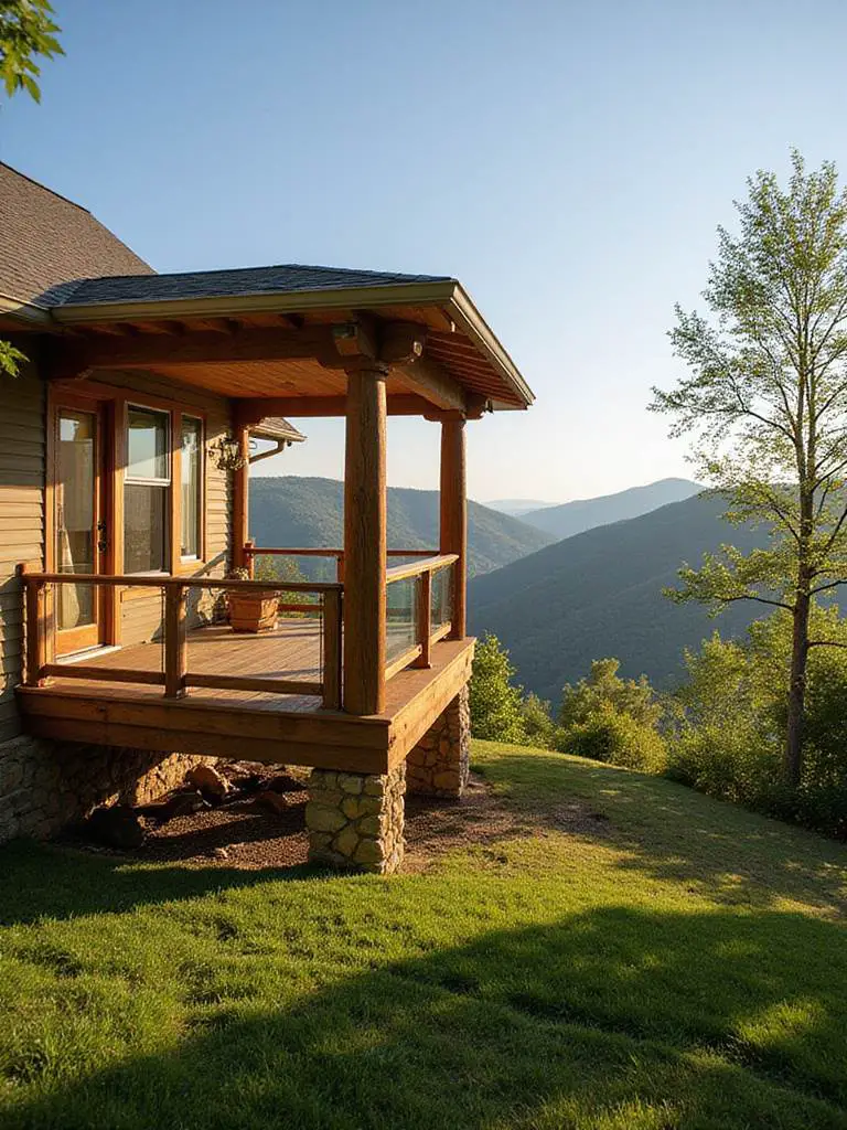 Elevated backyard porch with scenic views