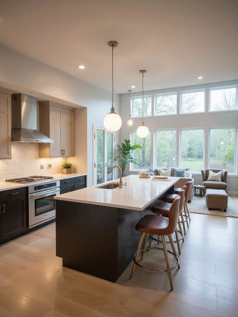 Modern open-concept kitchen integrated with living and dining areas