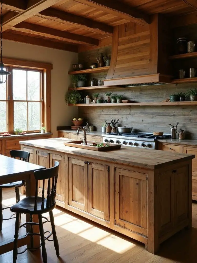 Rustic kitchen with reclaimed wood elements and natural light