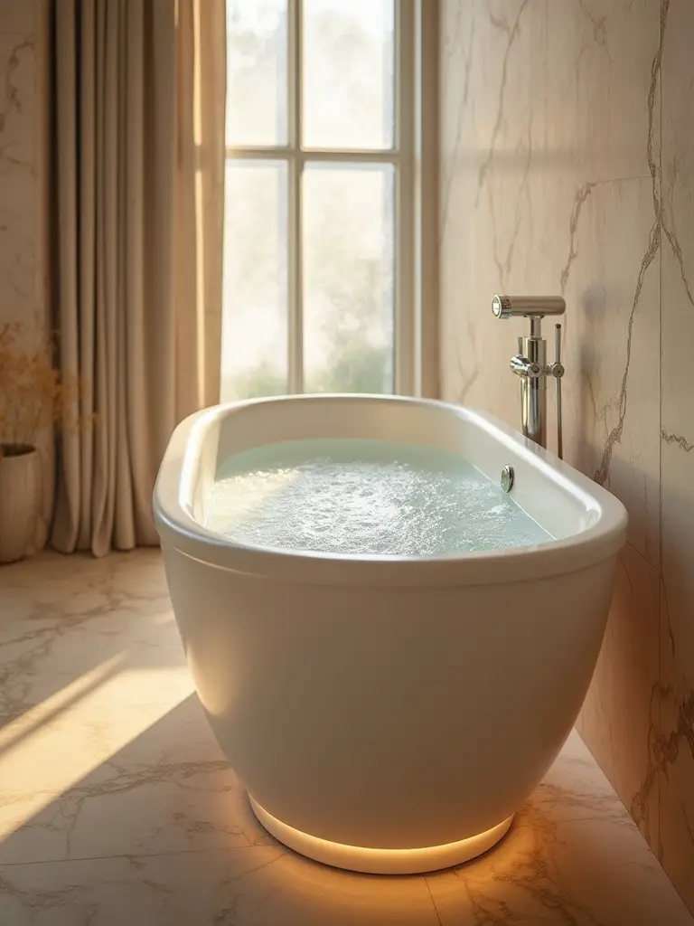 Luxurious air bathtub with bubbles in a serene bathroom setting