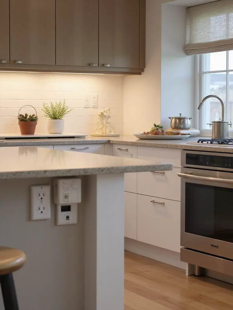 Modern kitchen with strategically placed electrical outlets and USB ports