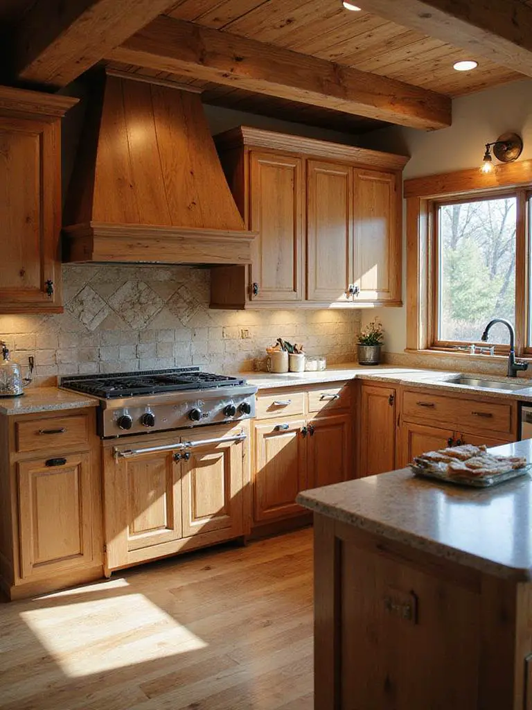 Rustic kitchen with panel-ready appliances seamlessly integrated into custom cabinetry