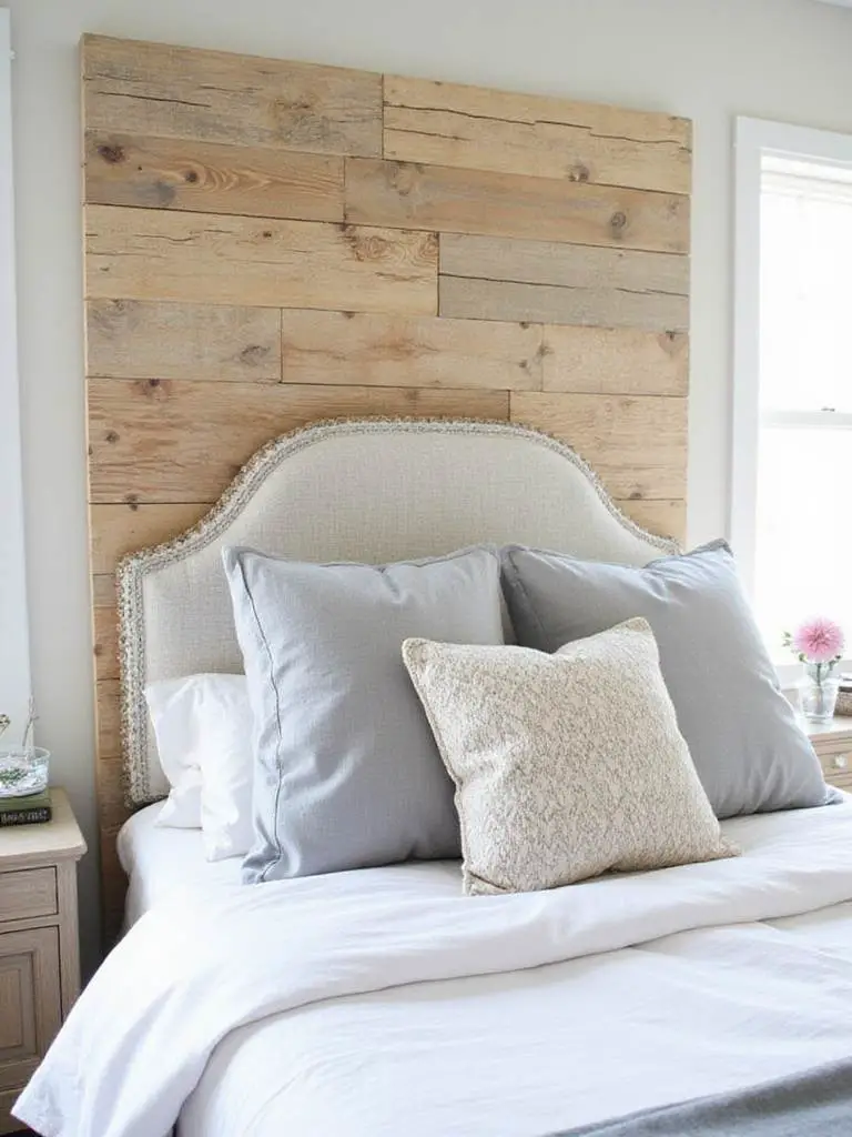 A stylish DIY headboard in a cozy bedroom setting, showcasing creative design elements.