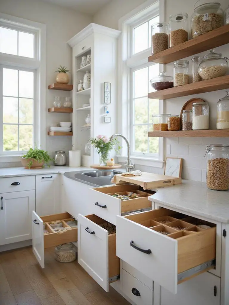 Modern kitchen with smart storage solutions and organized space