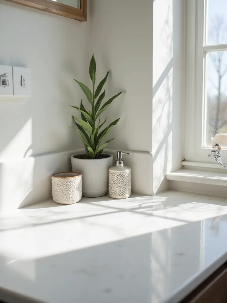 Decluttered bathroom countertop with minimalist decor
