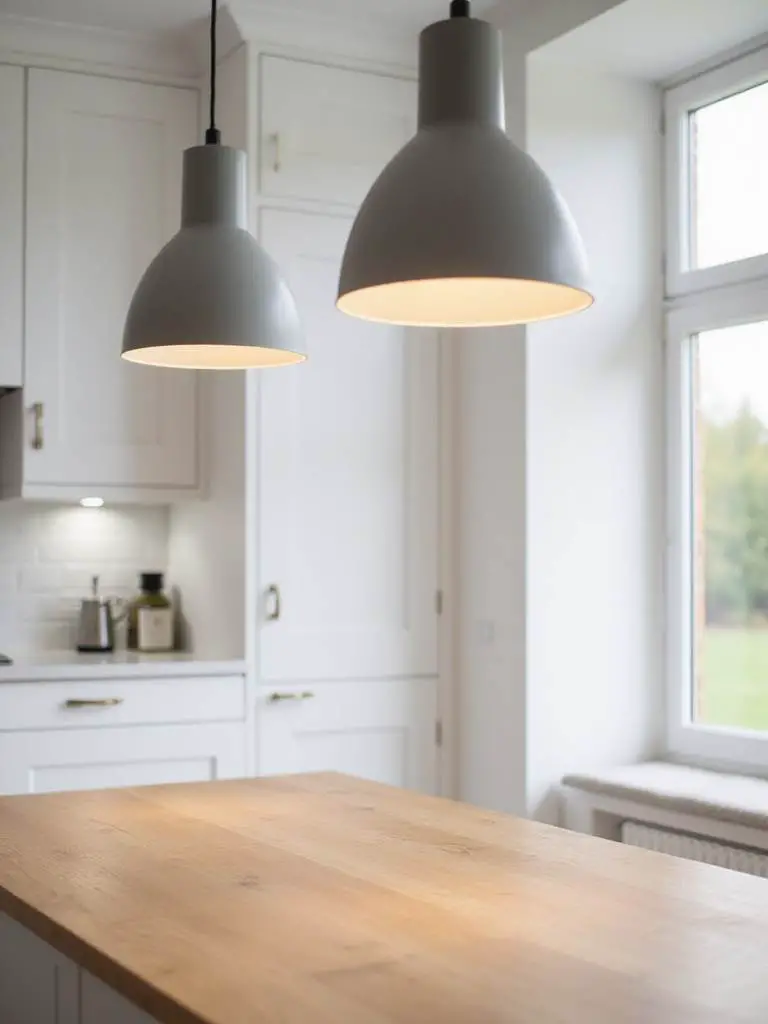 Minimalist pendant lighting in a Scandinavian kitchen