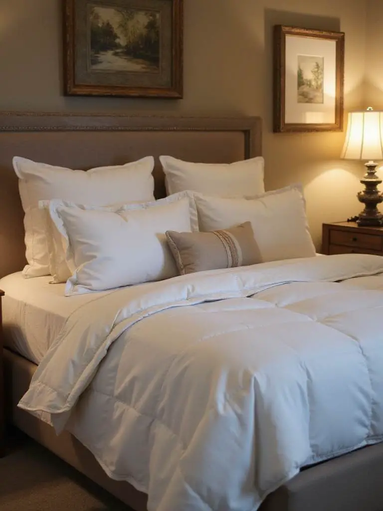 Luxurious bedding essentials in an elegantly decorated bedroom