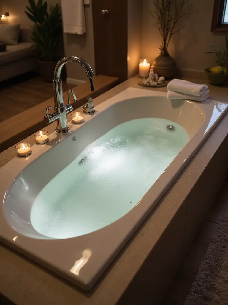 Luxurious heated surface bathtub in a serene bathroom setting
