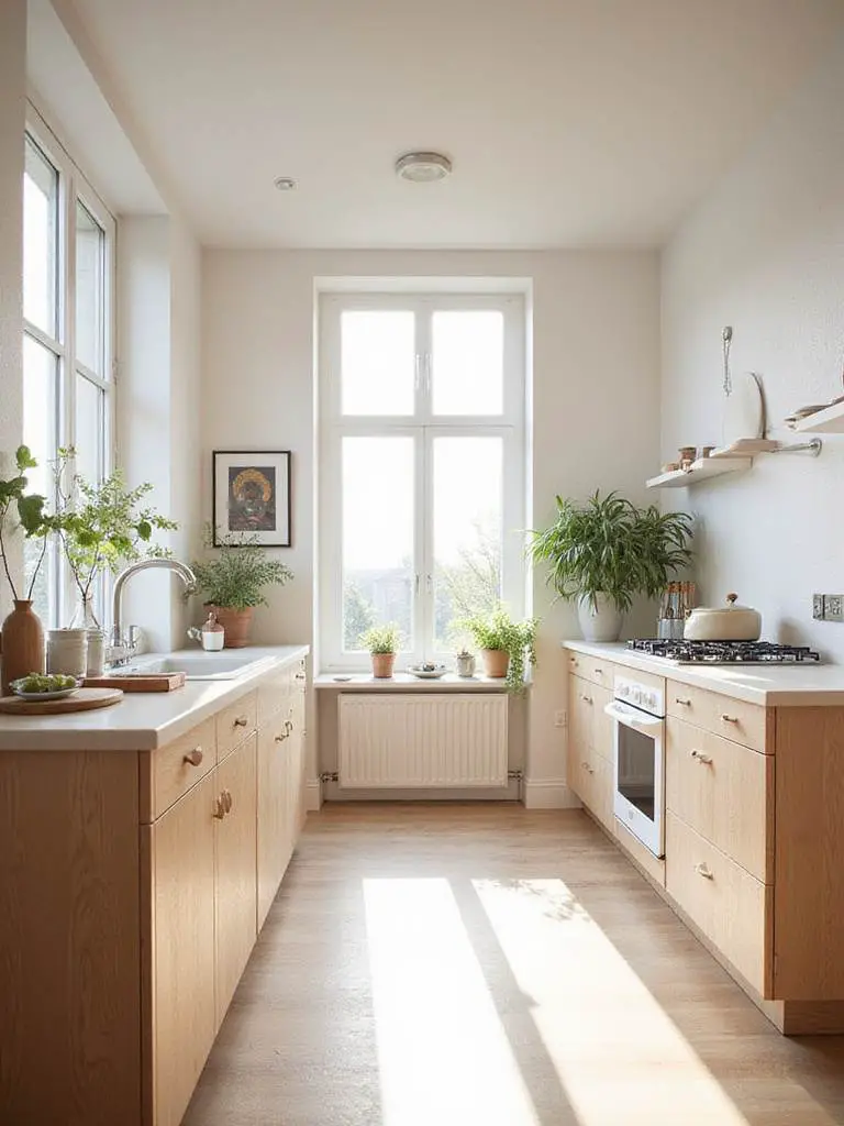 Scandinavian kitchen with unobstructed window views and natural light