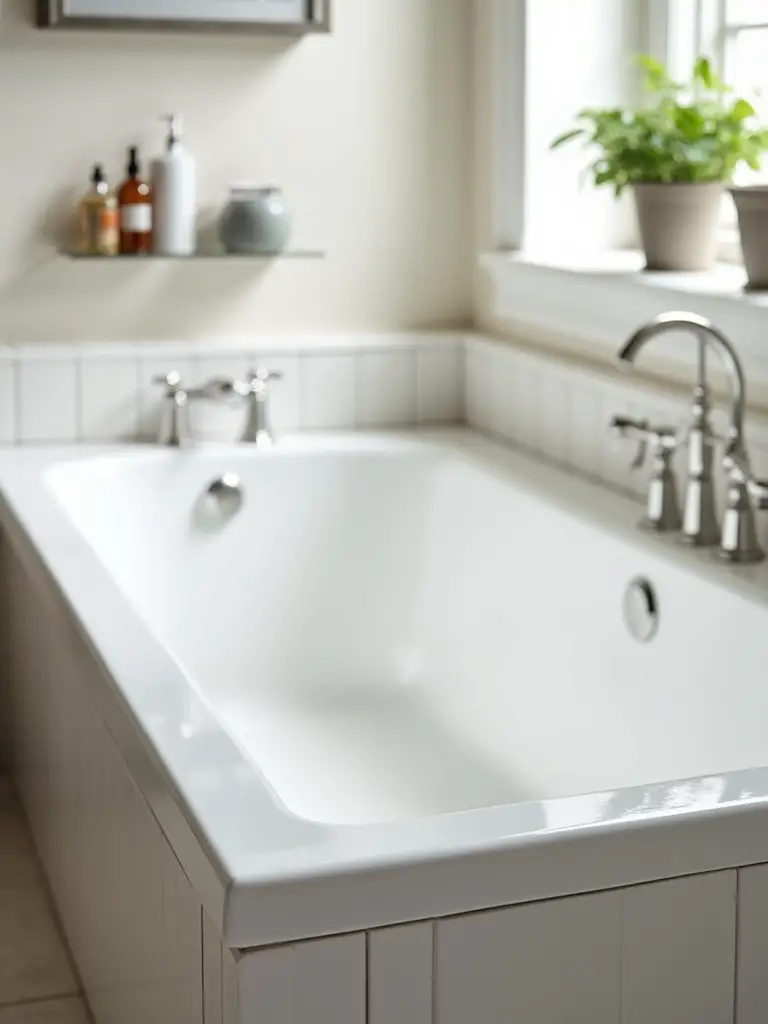 A stunning custom bathtub liner installed over an old bathtub, showcasing a modern bathroom aesthetic.