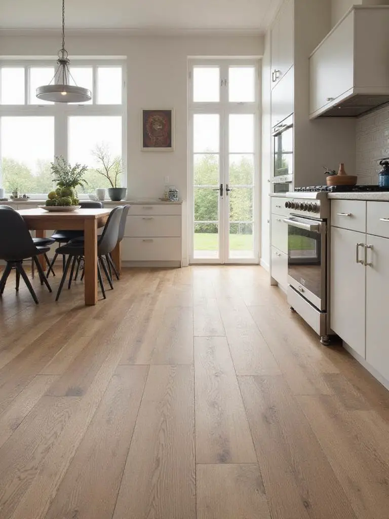 Modern kitchen with resilient vinyl flooring showcasing durability and style
