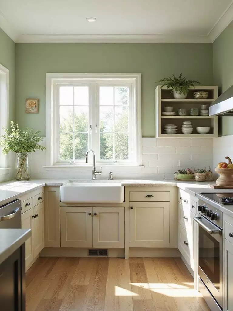 Modern kitchen showcasing trending wall paint colors with natural light.