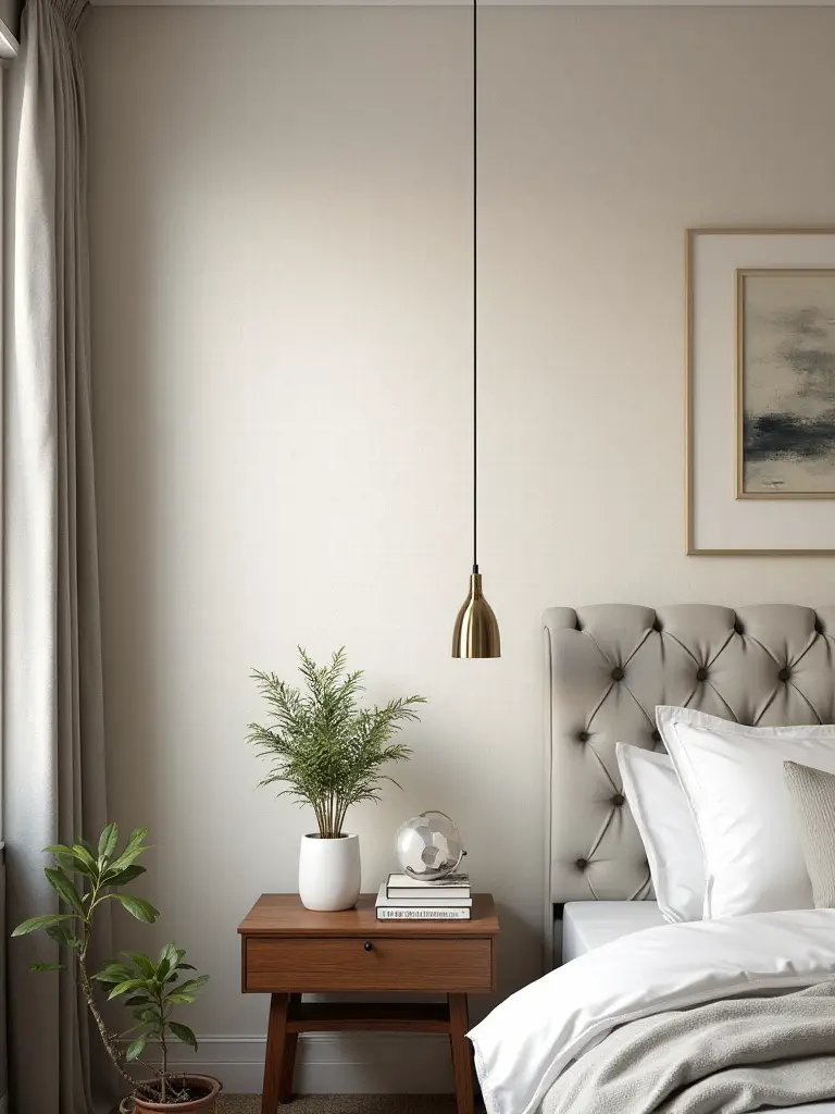 Beautifully decorated bedroom with peel-and-stick wallpaper accent wall