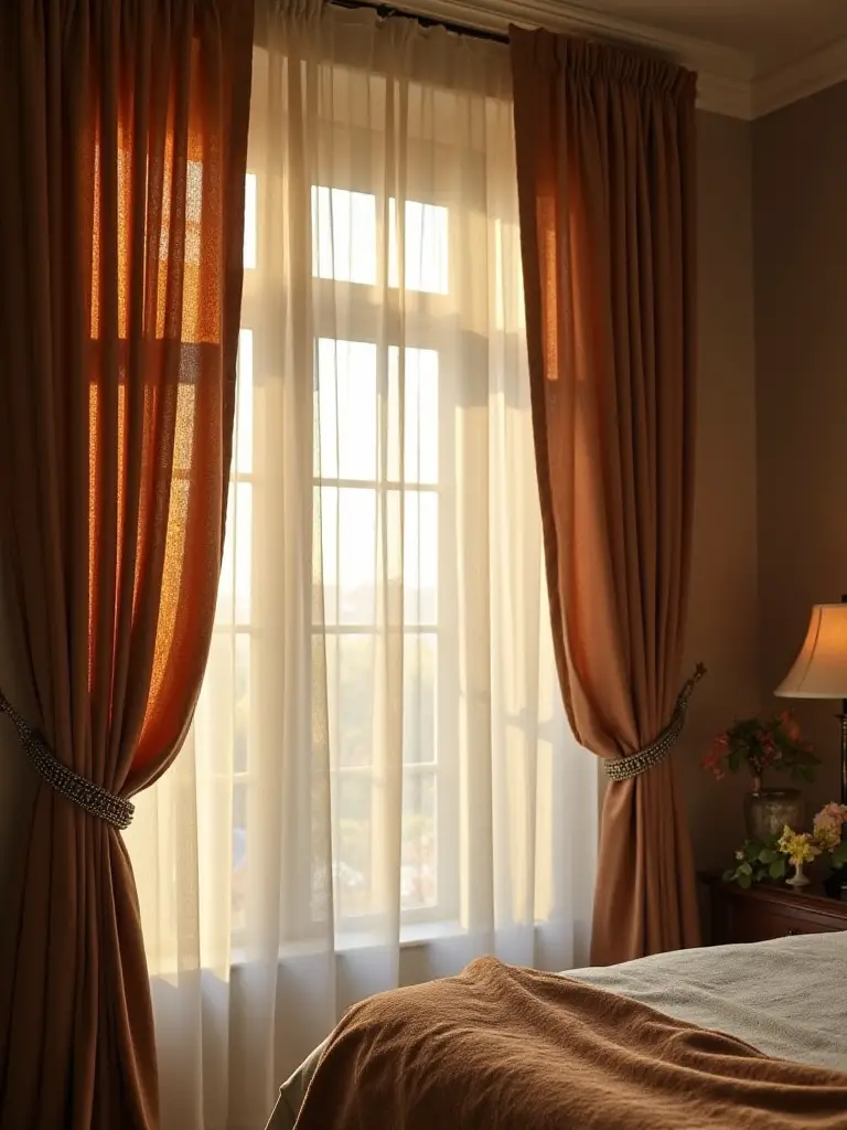 Elegant bedroom showcasing window treatments for privacy and ambiance.