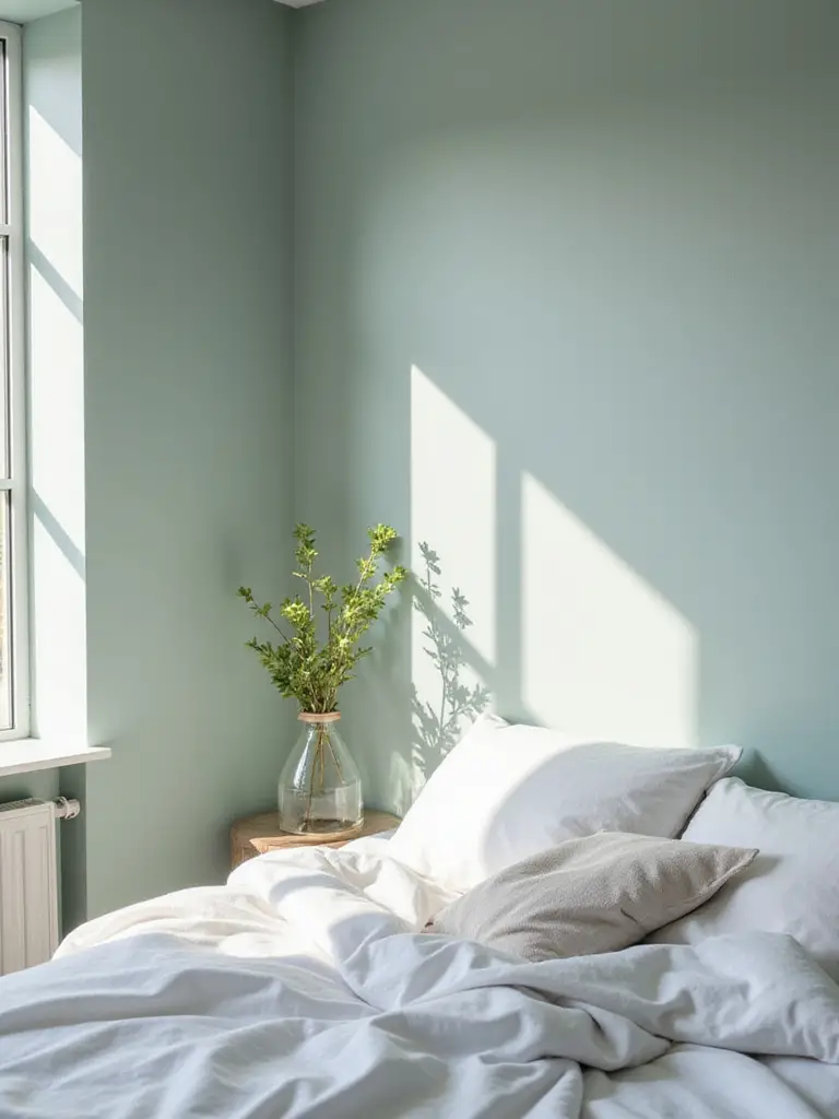 Serene bedroom with relaxing color palette on walls