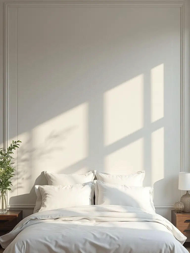 Elegant bedroom wall with subtle tone-on-tone paint pattern