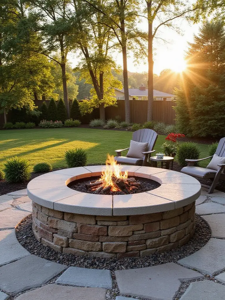A beautiful backyard firepit area with lush landscaping, showcasing the importance of evaluating local building codes and HOA regulations.