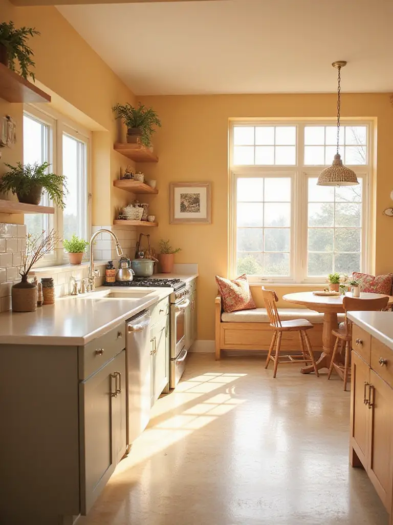 Bright and inviting kitchen with natural light and warm paint colors
