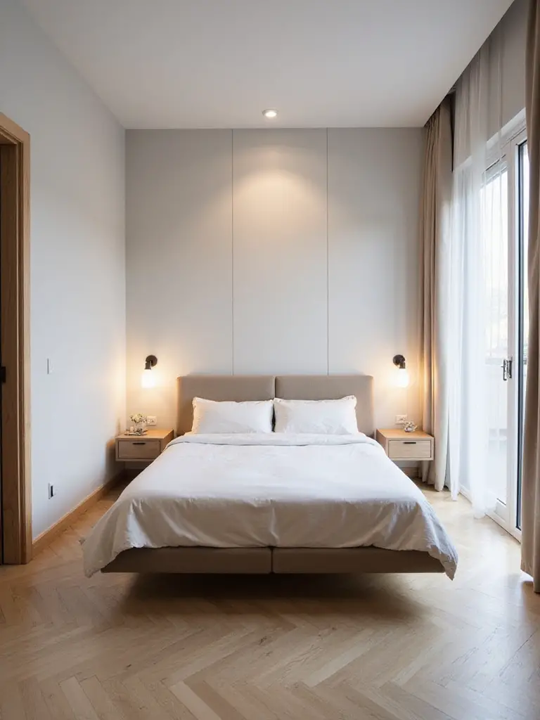 Compact apartment bedroom with strategically positioned bed enhancing flow and comfort