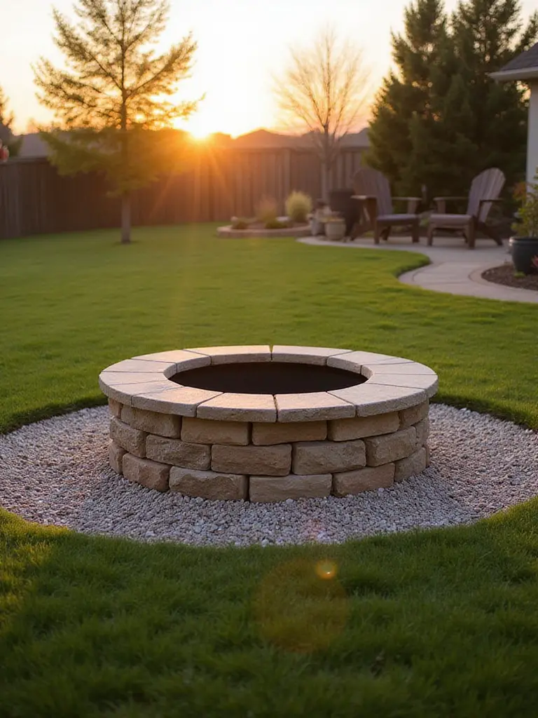 Firepit area with a stable and non-combustible base in a backyard setting