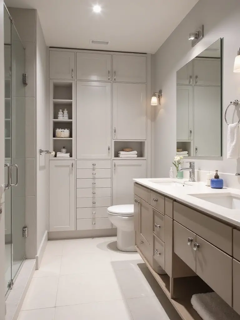 Modern bathroom interior emphasizing function-first design with smart storage and optimized layout