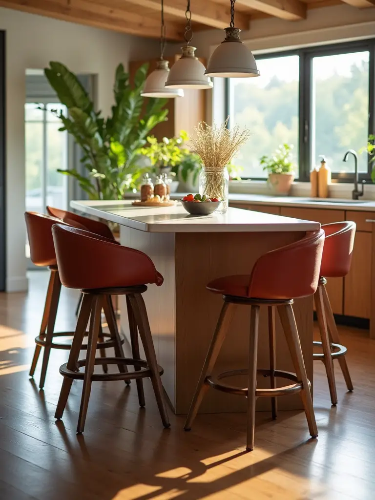 Modern kitchen island with comfortable and stylish bar stools designed for gathering