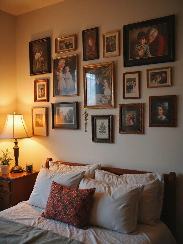 Bedroom wall showcasing personal photography for cherished memories
