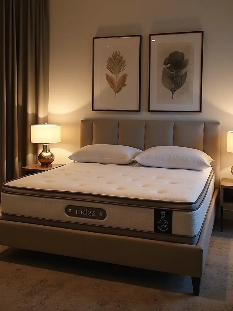 Luxurious bedroom with high-impact decor and warm lighting
